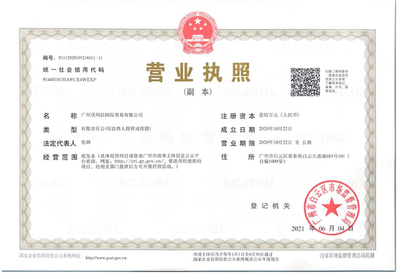 중국 Guangzhou Womala International Trade Co., Ltd. 인증